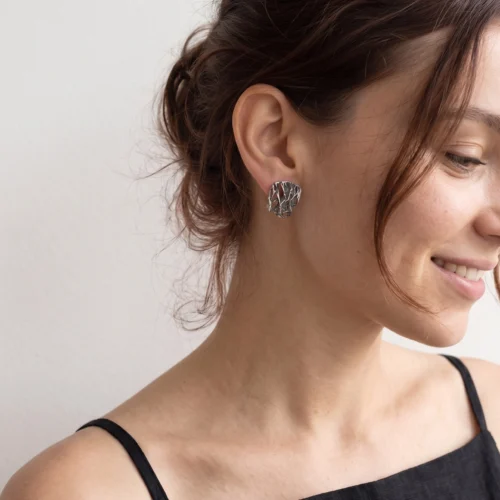 Organic Textured Silver Stud Earrings