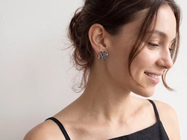 Organic Textured Silver Stud Earrings