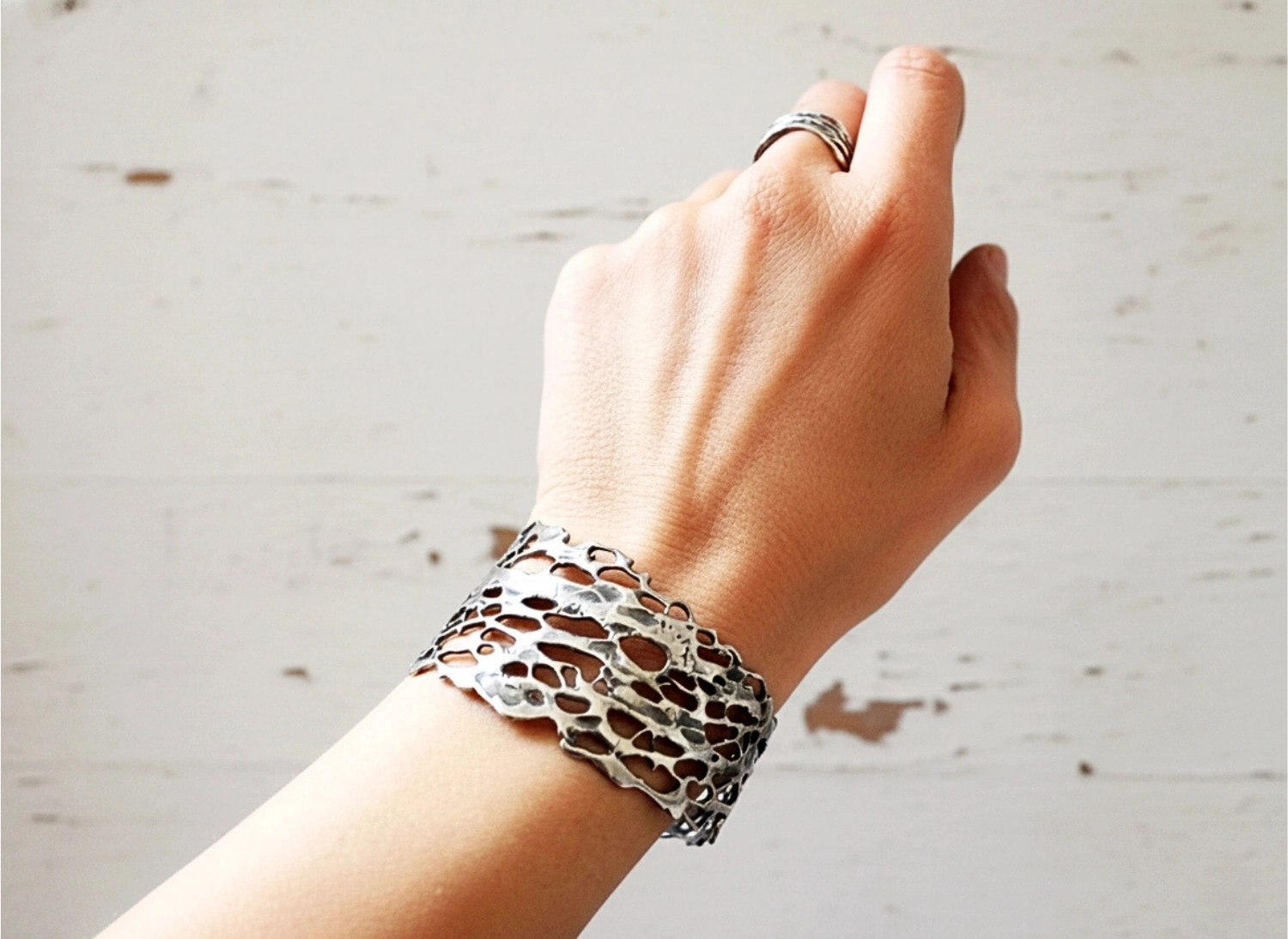 Natural Pattern Silver Cuff Bracelet