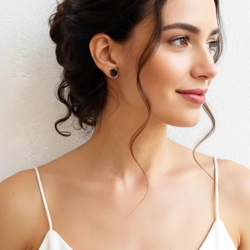 Oxidized Silver Half Circle Stud Earrings
