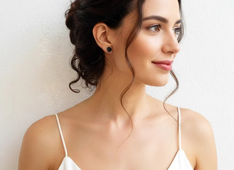 Oxidized Silver Half Circle Stud Earrings
