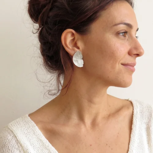 Satin Silver Textured Earrings | Kimya Jewels