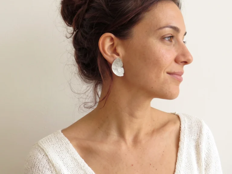 Satin Silver Textured Earrings | Kimya Jewels