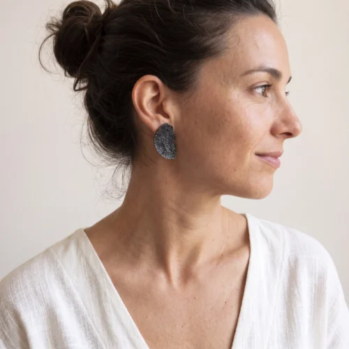 Oxidized Silver Textured Earrings