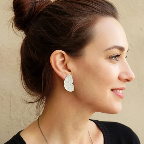 Satin Silver Textured Earrings