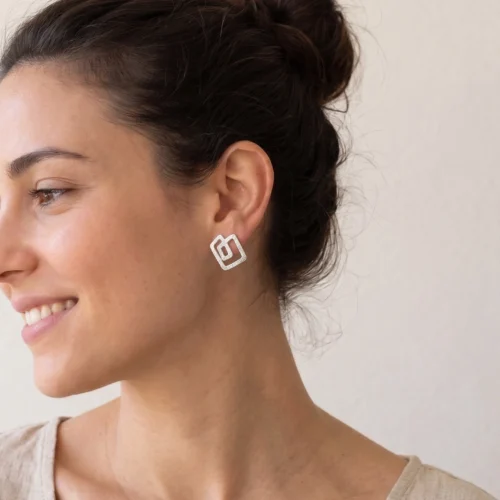 Abstract Silver Stud Earrings