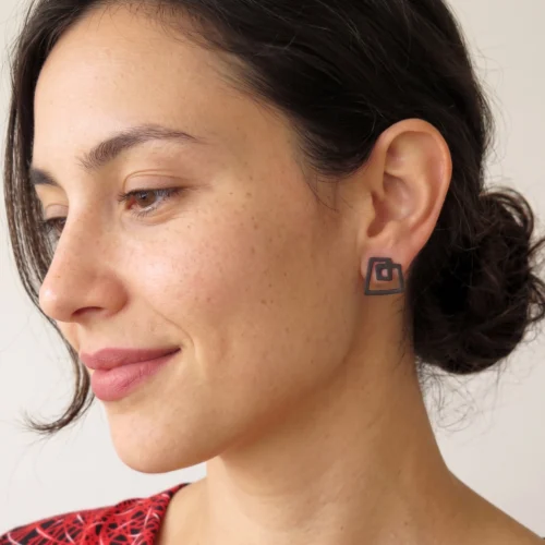 Sculptural Oxidized Silver Stud Earrings