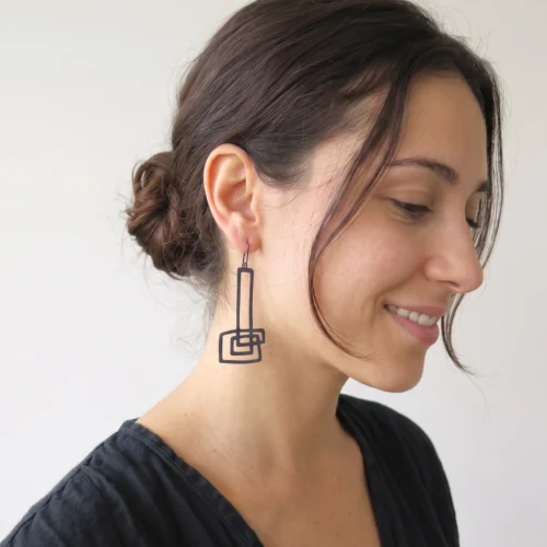 Extra Long Sculptural Oxidized Silver Earrings