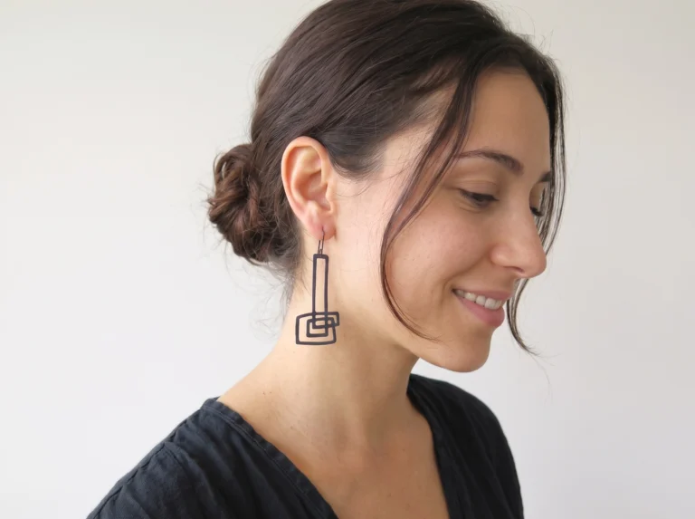Extra Long Sculptural Oxidized Silver Earrings