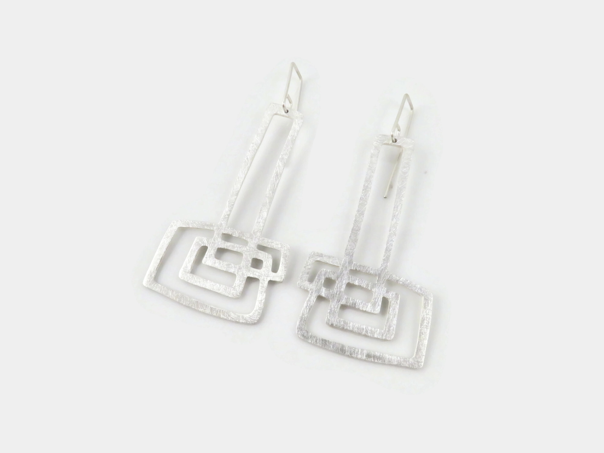Extra Long Abstract Silver Dangle Earrings