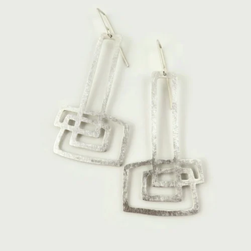 Extra Long Abstract Silver Dangle Earrings