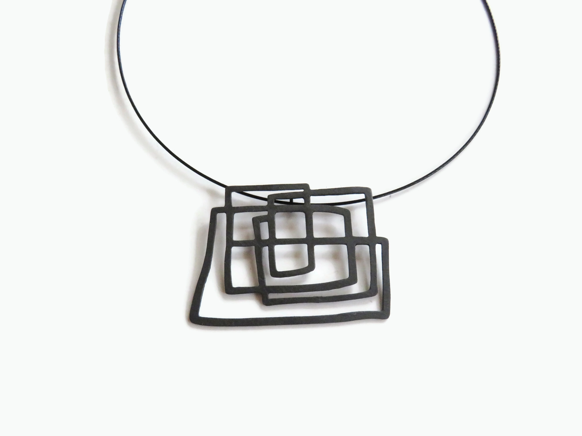 Large Abstract Black Silver Pendant