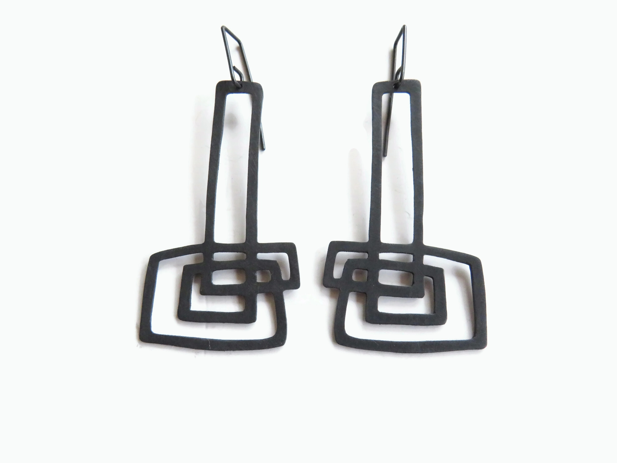 Extra Long Sculptural Oxidized Silver Earrings