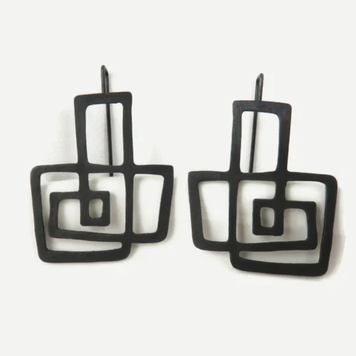 Modernist Oxidized Silver Dangle Earrings