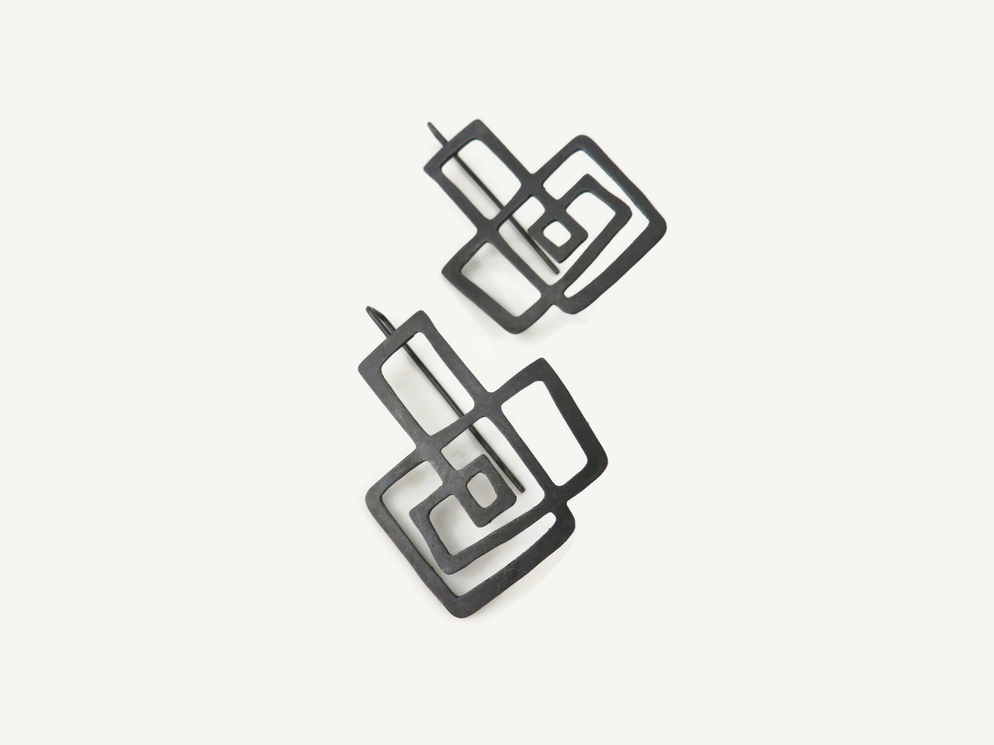 Modernist Oxidized Silver Dangle Earrings