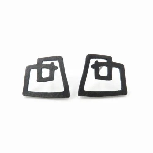 Sculptural Oxidized Silver Stud Earrings