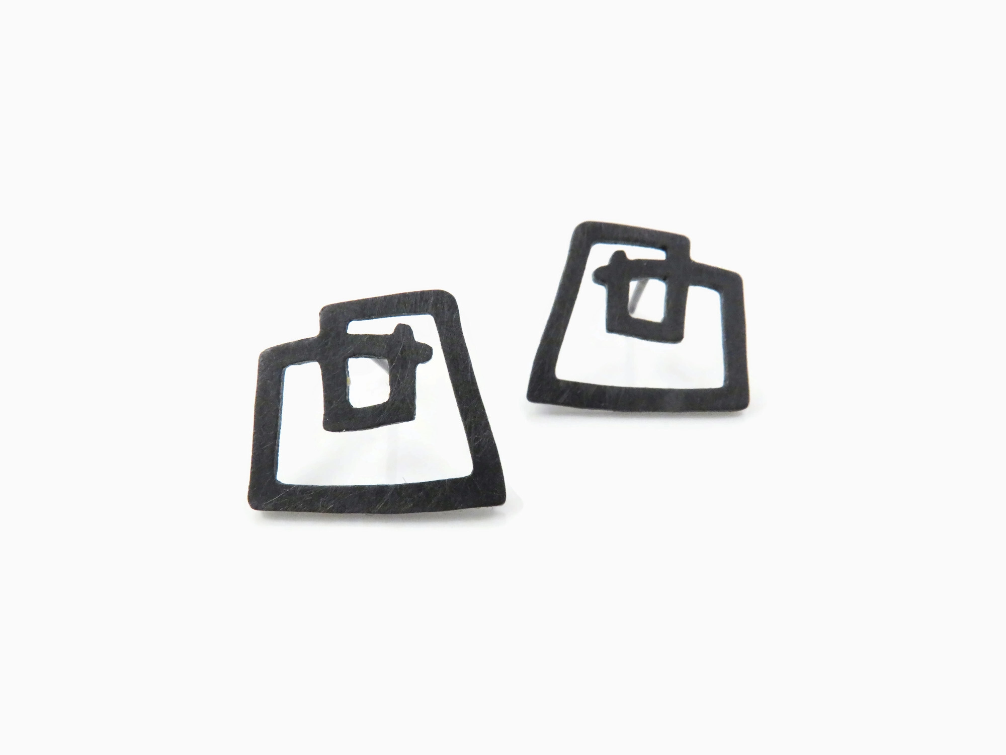Sculptural Oxidized Silver Stud Earrings