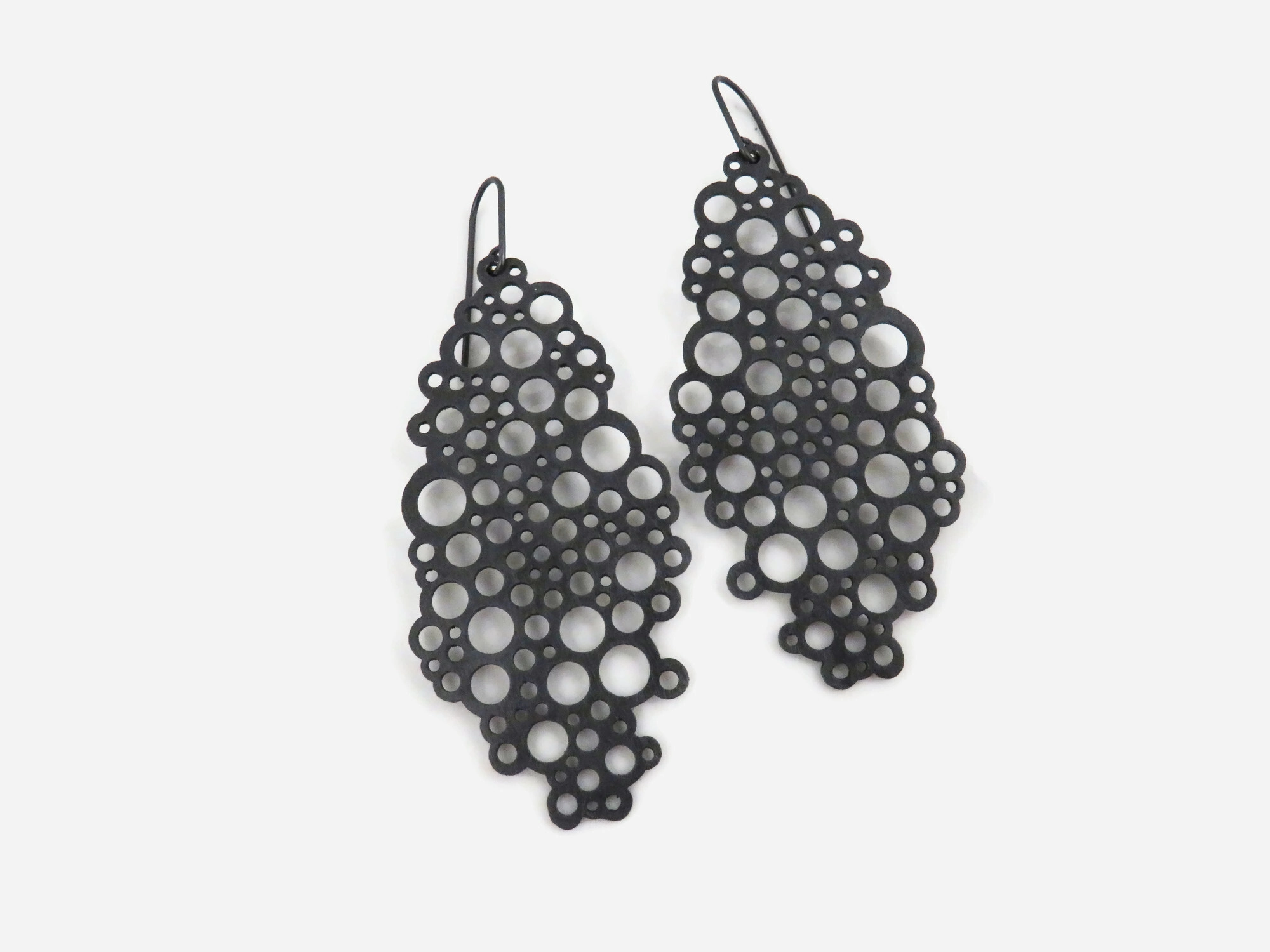 Large Geometric Oxidized Silver Dangle Earrings