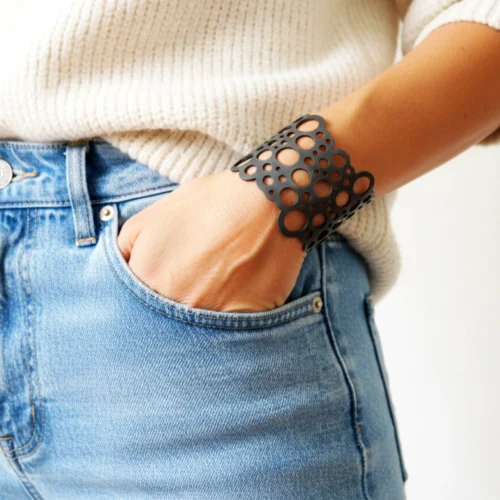 Circles Wide Oxidized Silver Cuff Bracelet