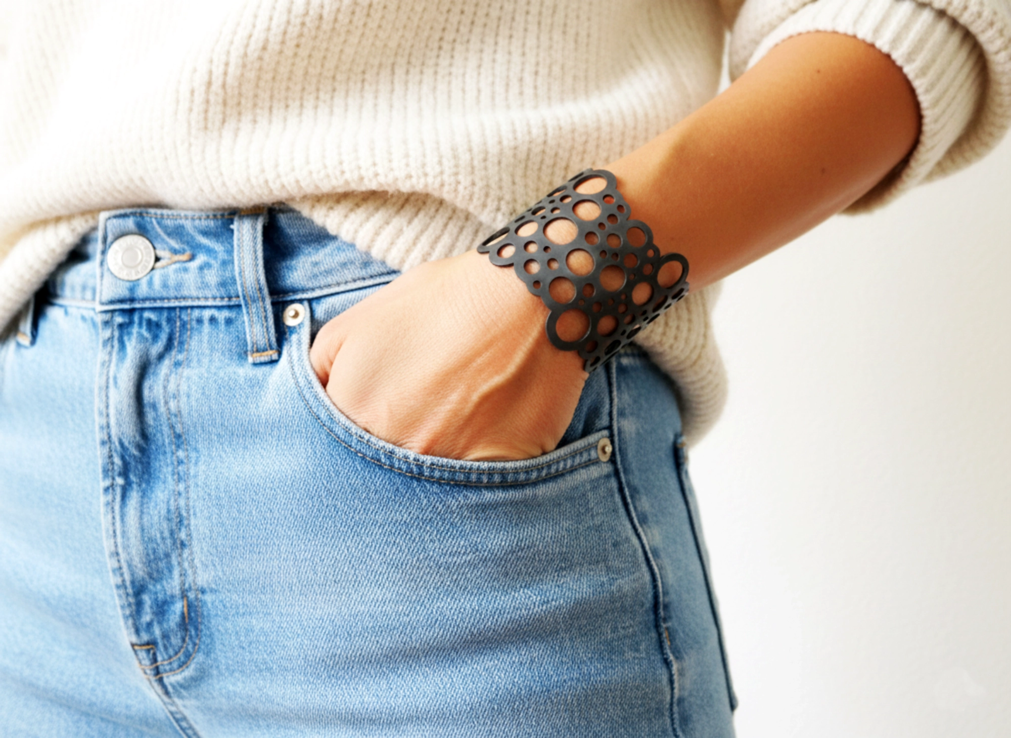 Circles Wide Oxidized Silver Cuff Bracelet