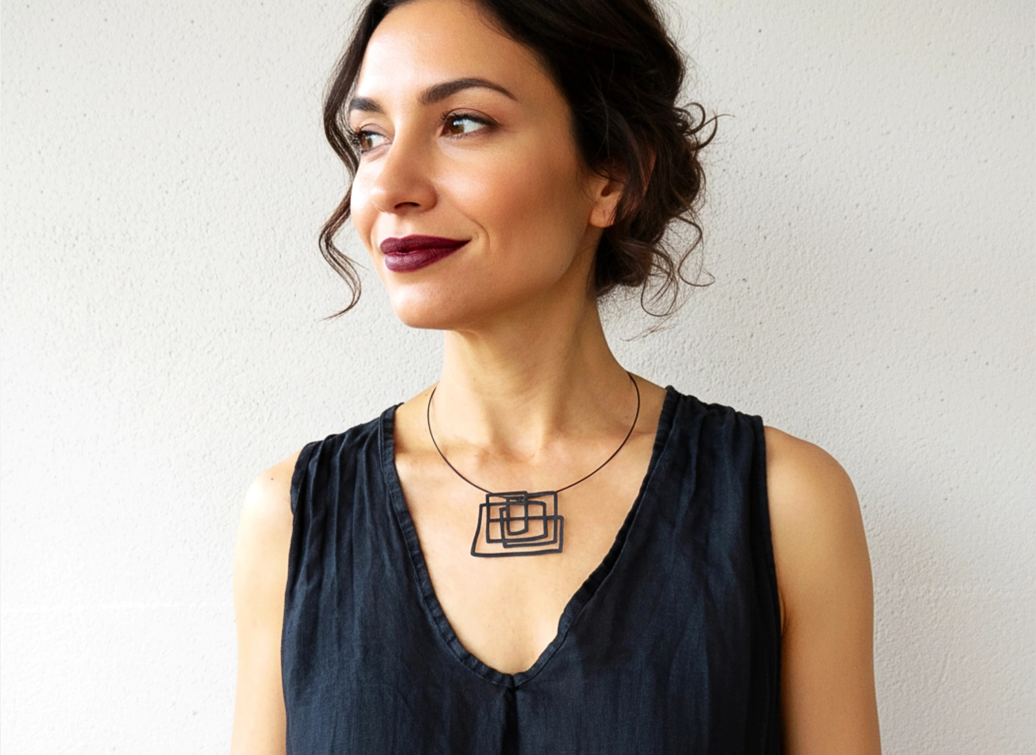 Large Abstract Black Silver Pendant