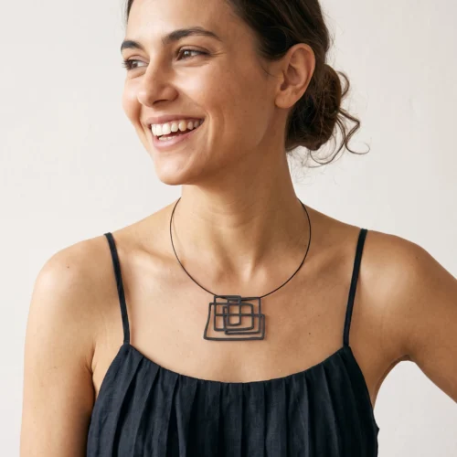Large Abstract Black Silver Pendant
