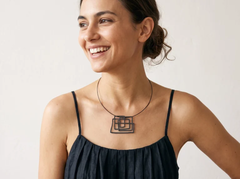 Large Abstract Black Silver Pendant