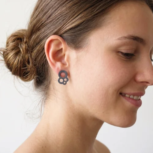 Circles Oxidized Silver Stud Earrings