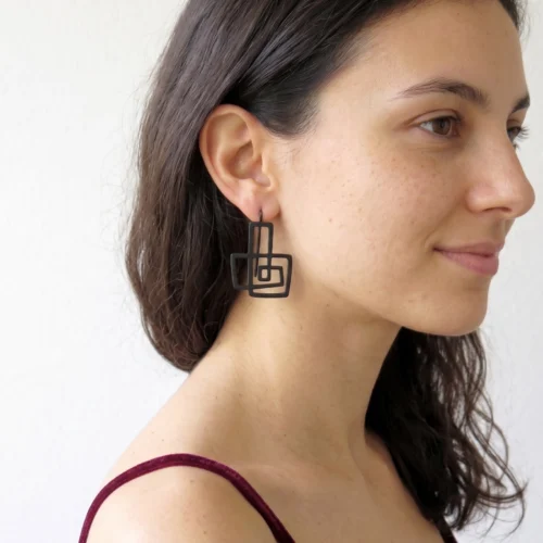 Modernist Oxidized Silver Dangle Earrings