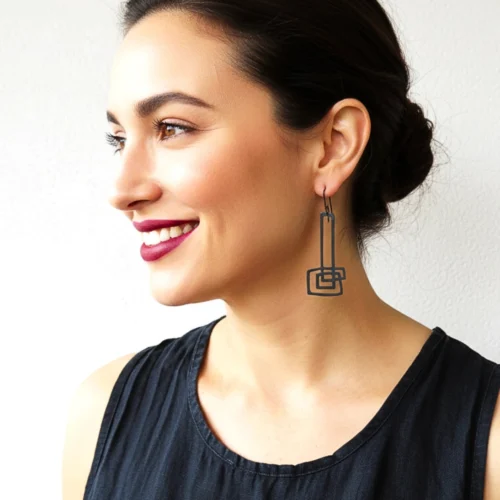 Extra Long Sculptural Oxidized Silver Earrings