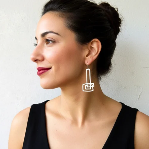 Extra Long Abstract Silver Dangle Earrings