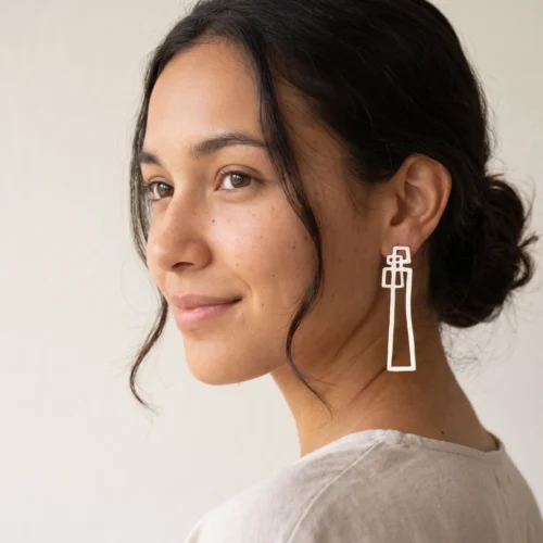 Abstract Line Silver Dangle Earrings
