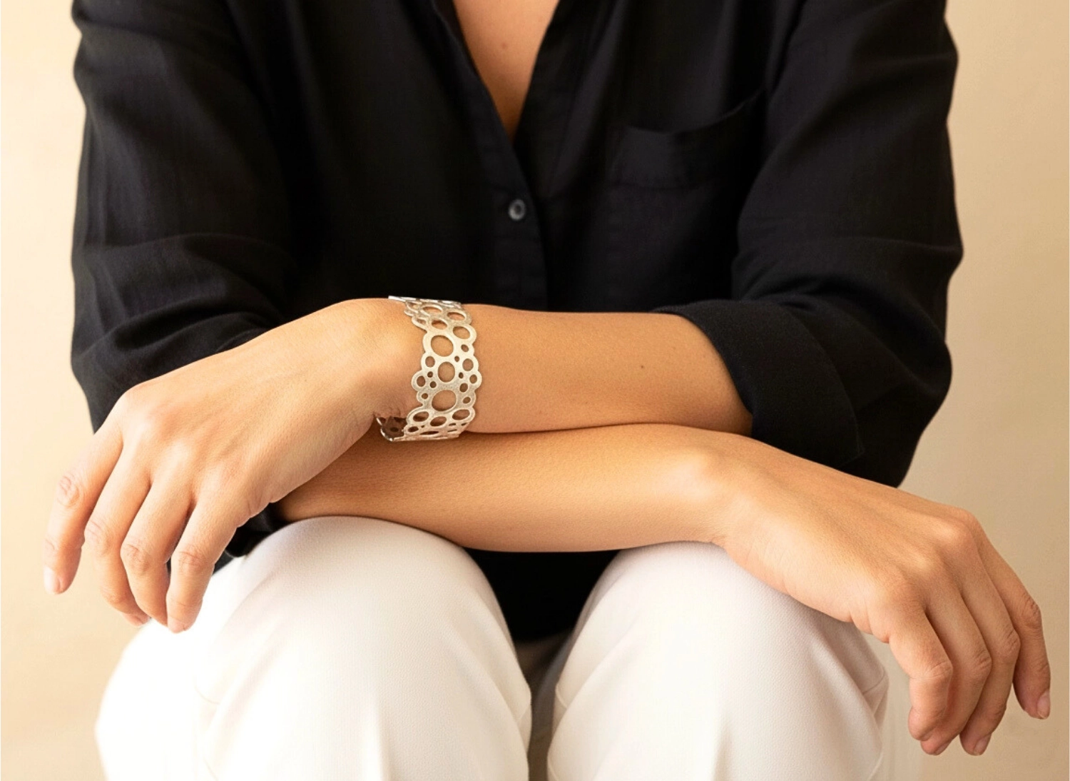 Circles Geometric Silver Cuff Bracelet