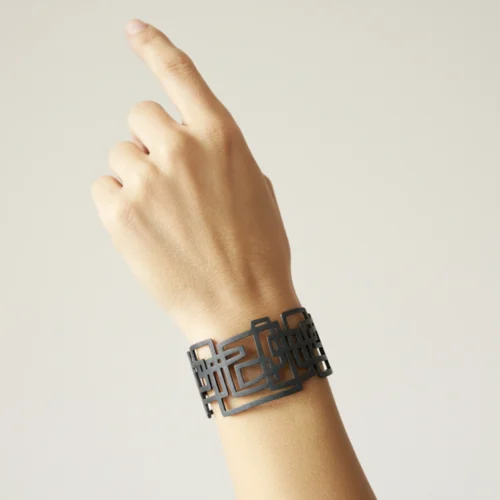 Linear Geometric Oxidized Silver Cuff Bracelet