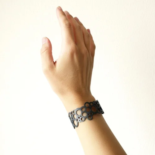Circles Geometric Oxidized Silver Cuff Bracelet
