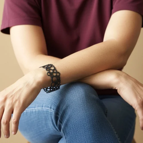 Circles Geometric Oxidized Silver Cuff Bracelet