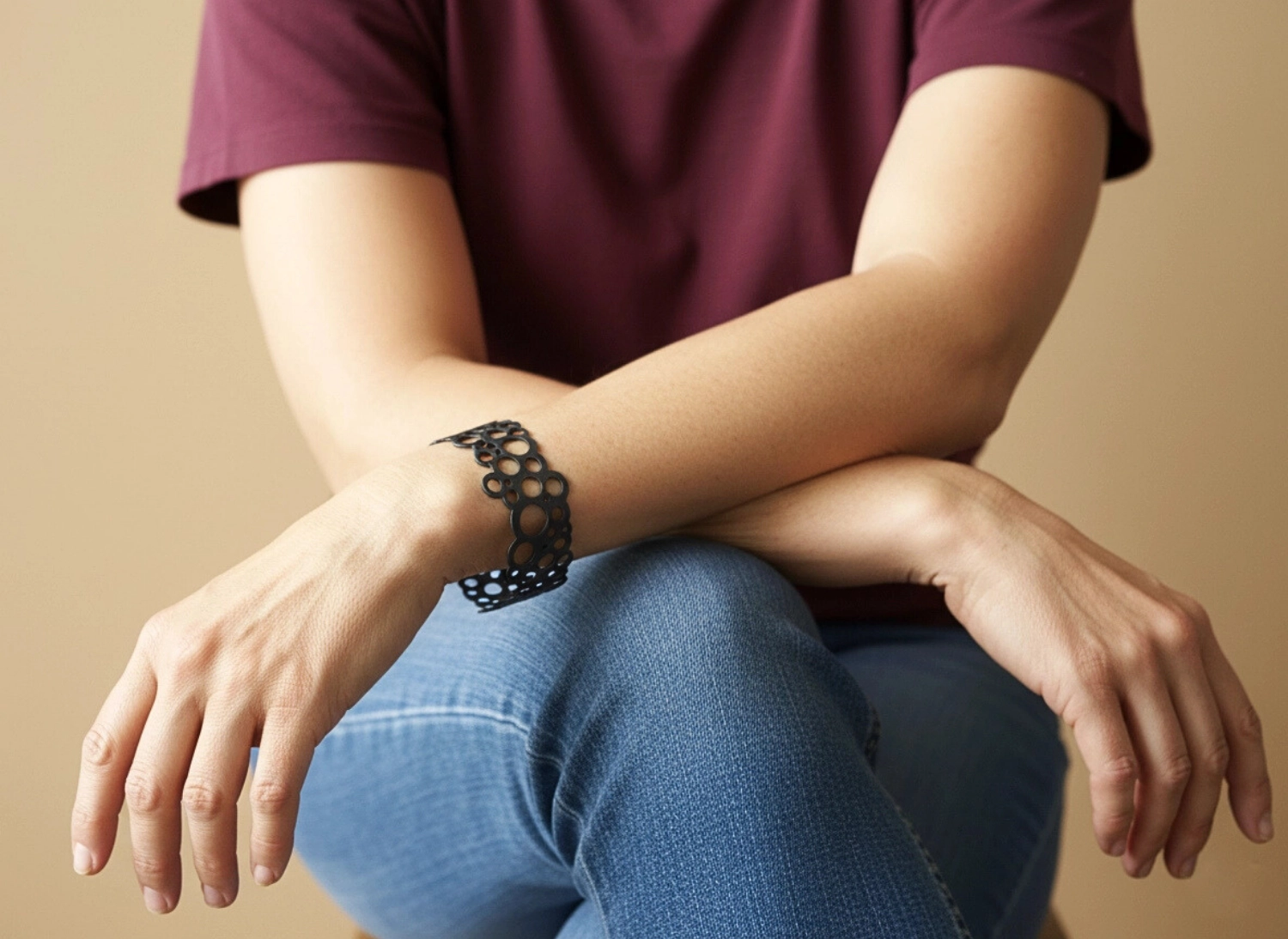 Circles Geometric Oxidized Silver Cuff Bracelet