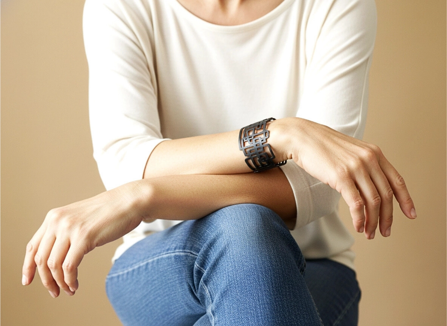 Linear Geometric Oxidized Silver Cuff Bracelet