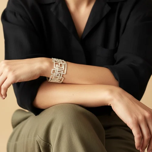 Modernist Wide Silver Cuff Bracelet