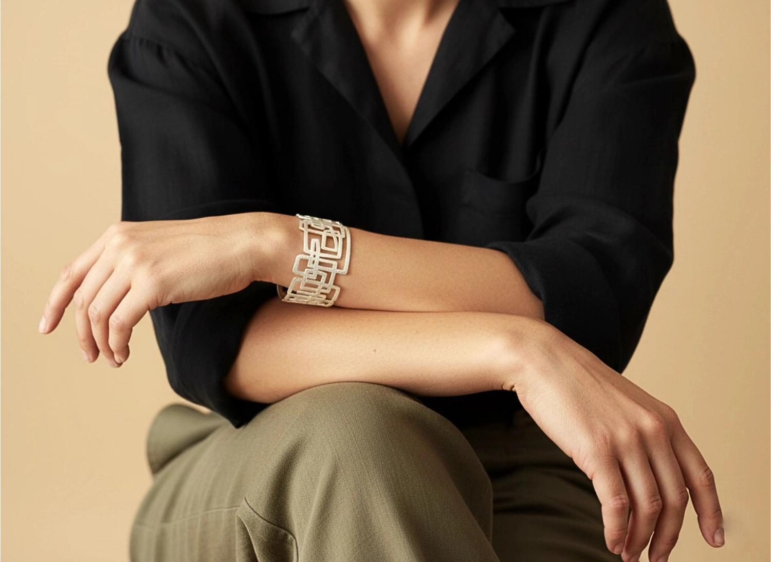 Modernist Wide Silver Cuff Bracelet