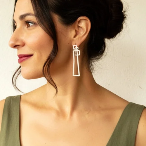 Abstract Line Silver Dangle Earrings