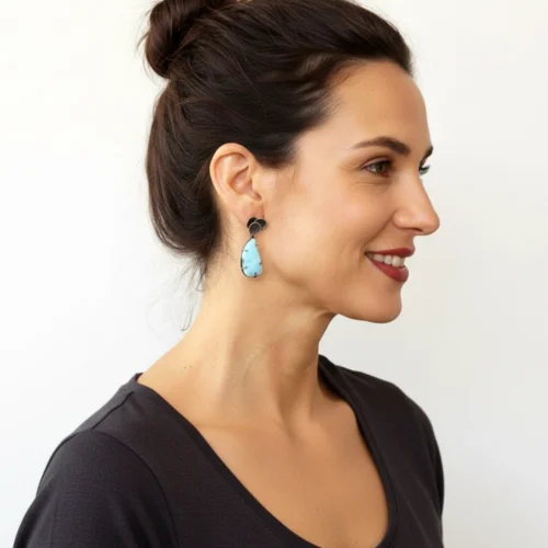 Rose Cut Larimar Earrings in Oxidized Silver
