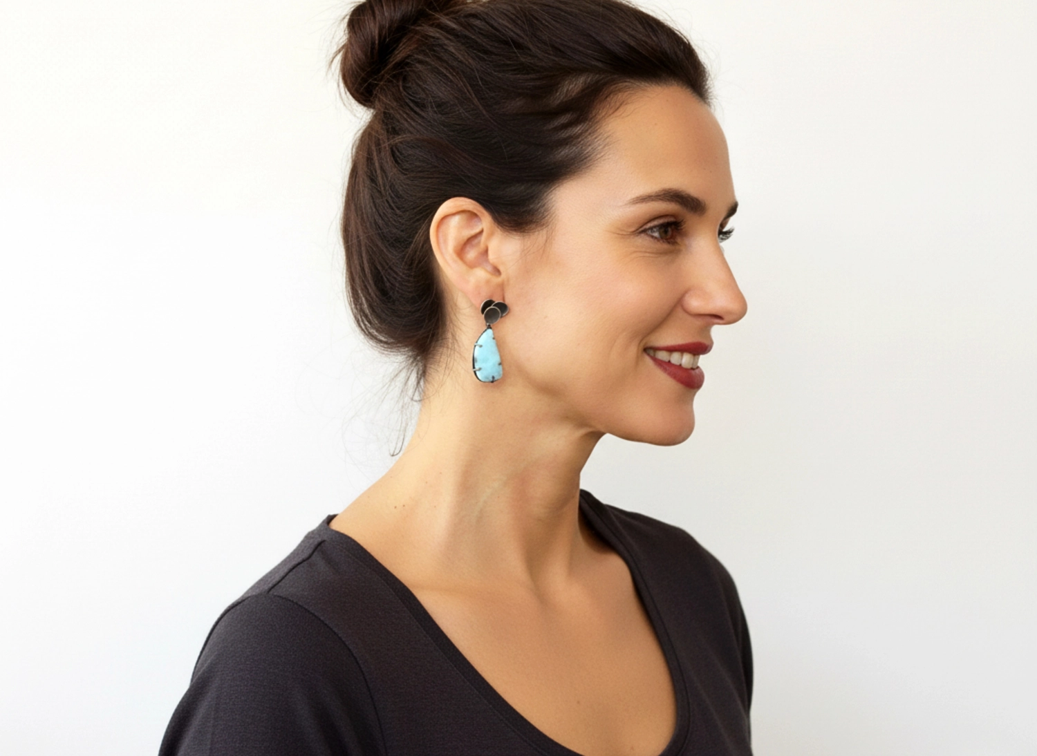 Rose Cut Larimar Earrings in Oxidized Silver