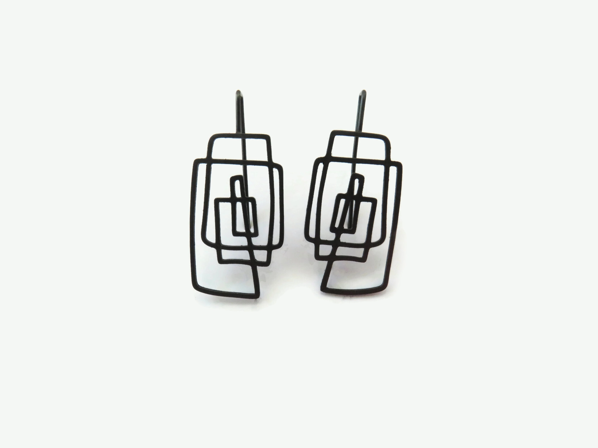 Lineal Oxidized Silver Dangle Earrings