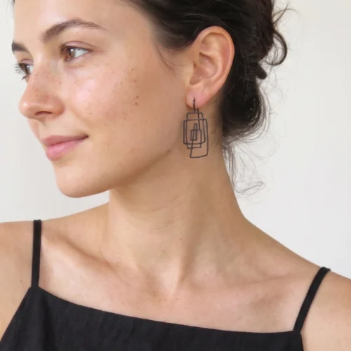Lineal Oxidized Silver Dangle Earrings