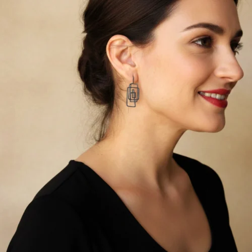 Lineal Oxidized Silver Dangle Earrings