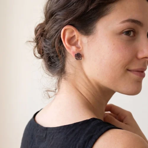 Small Geometric Oxidized Silver Earrings