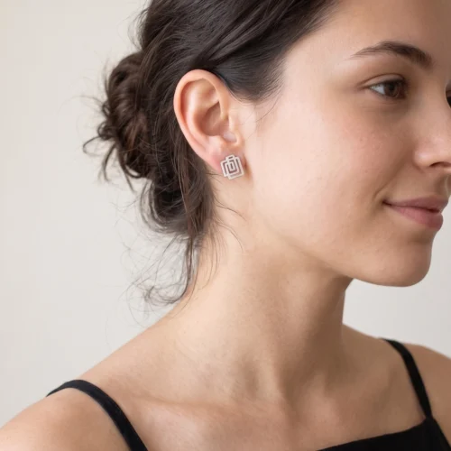 Architectural Silver Stud Earrings