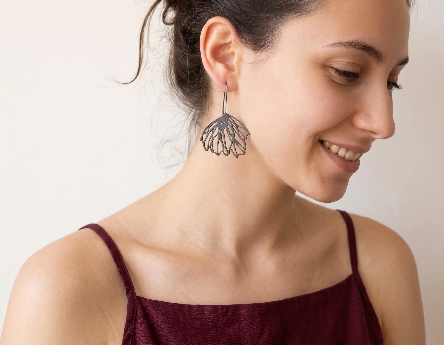 Floral Large Oxidized Silver Earrings
