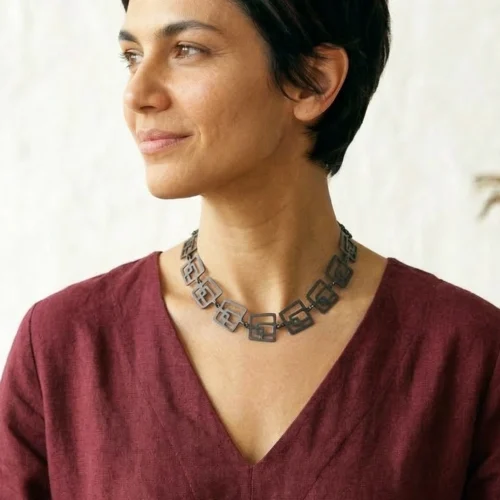 Modernist Oxidized Silver Necklace